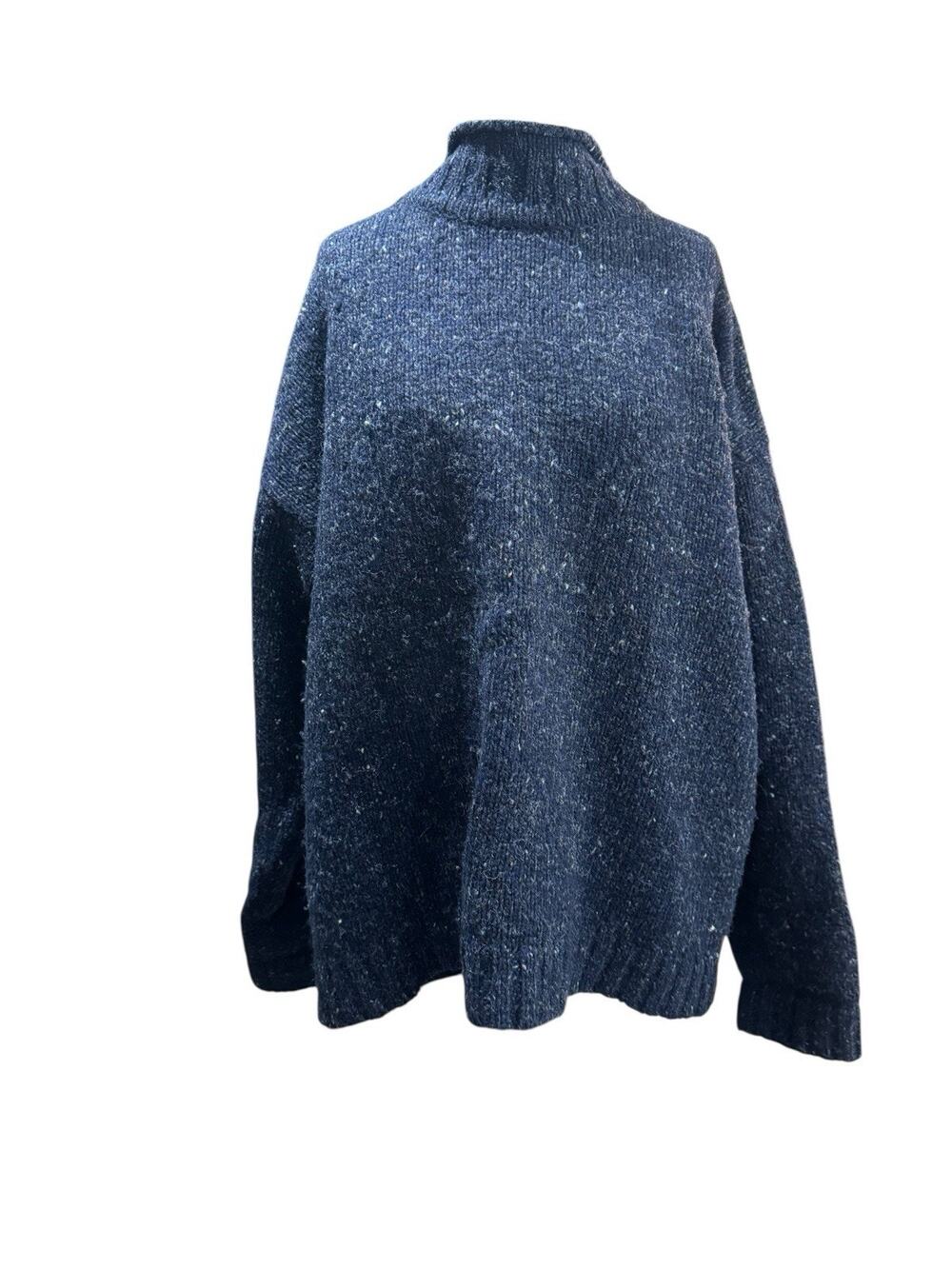 Vintage 90s Abercrombie & Fitch Shetland Wool Roll Neck Sweater Navy Speck Small